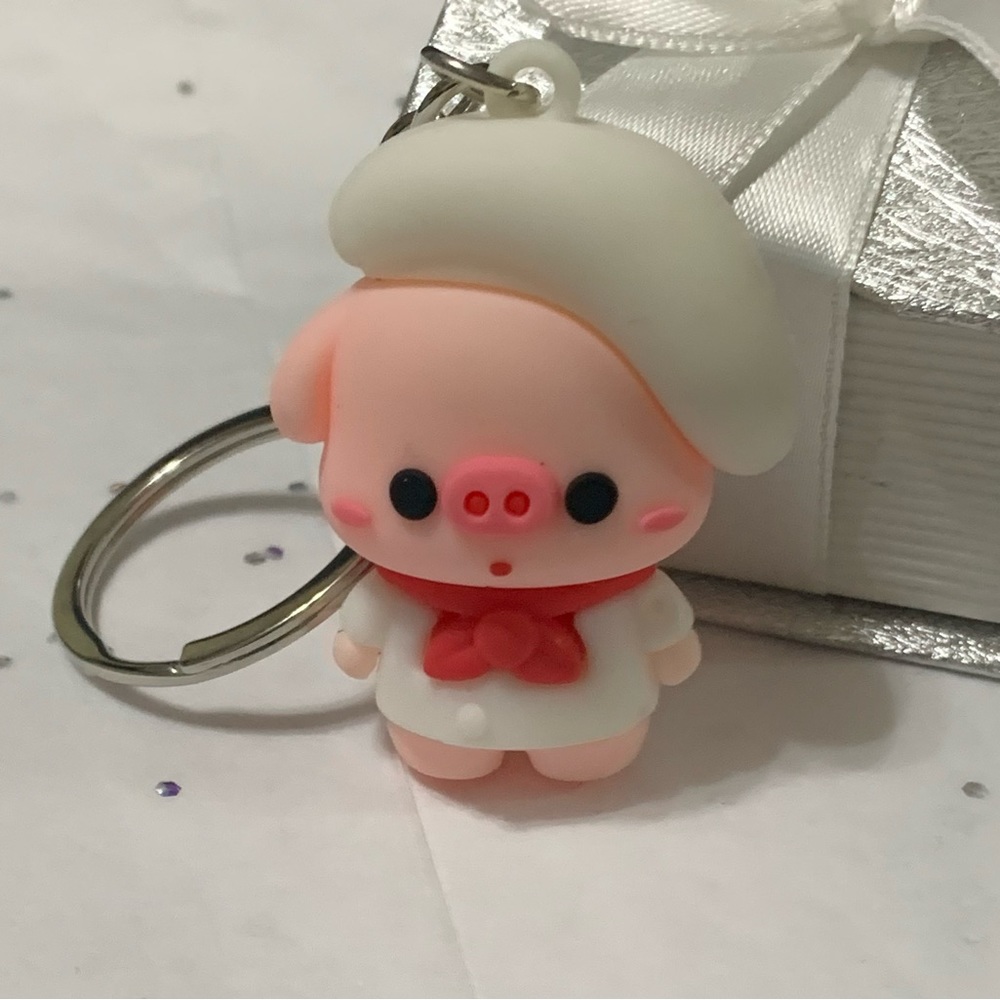 Gorgeous Little pink piggy chef silicone keychain